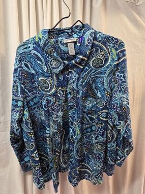 Catherines Blue Teal Paisley Print Petite Top